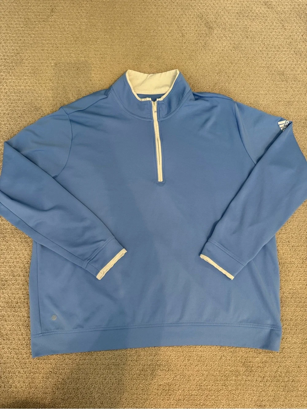 adidas Light Blue Quarter-Zip Shirt Jacket with White Trim - Picture 1 of 2